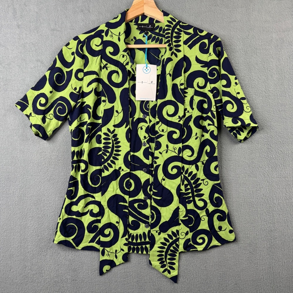 Trelise Cooper Air New Zealand Wing & A Prayer Blouse Green Navy Size 8 NEW